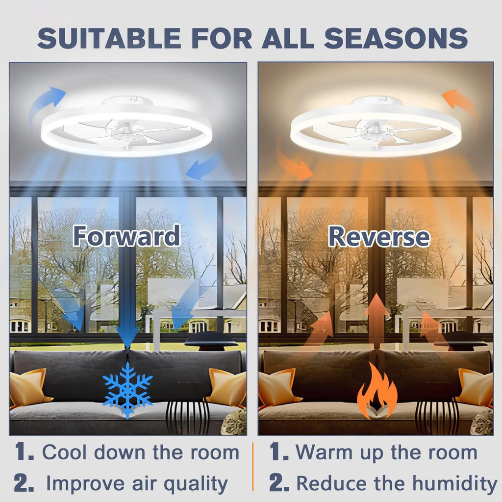 IRALAN Ceiling Fan Lamp 42/52 Inch White Black DC Motor Reversible Fan Remote Control 6-Speed Ceiling Fan Light for Living Room