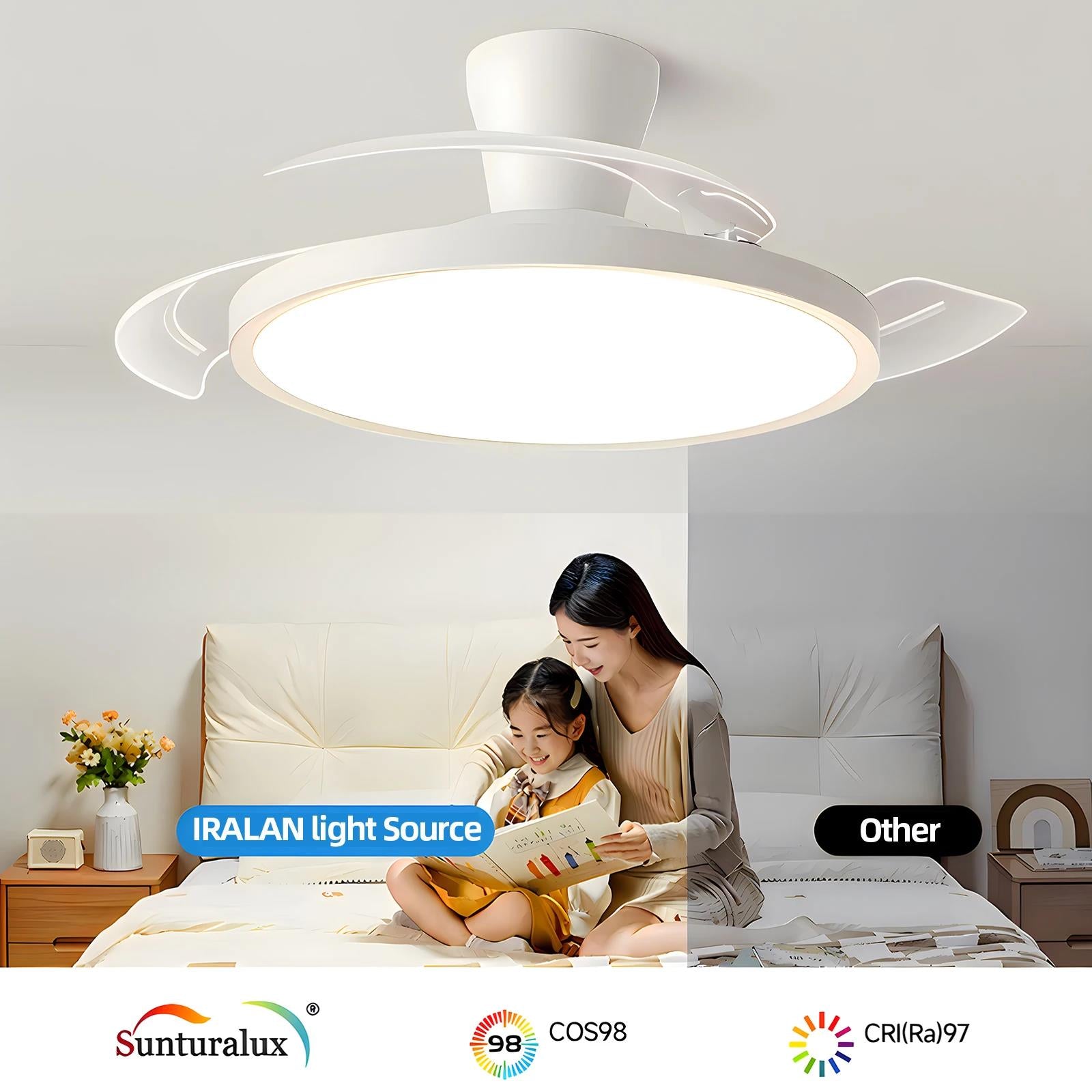 Silent Ceiling Fan Light for Bedroom Decorative Lighting Lamp Air Invisible Blade Retractable Smart Ceiling Fan with Light
