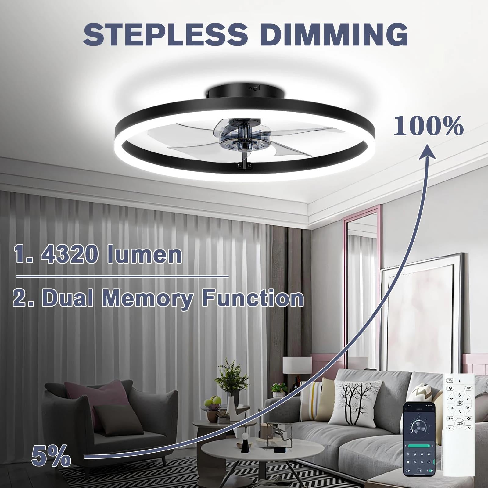 IRALAN Ceiling Fan Lamp 42/52 Inch White Black DC Motor Reversible Fan Remote Control 6-Speed Ceiling Fan Light for Living Room