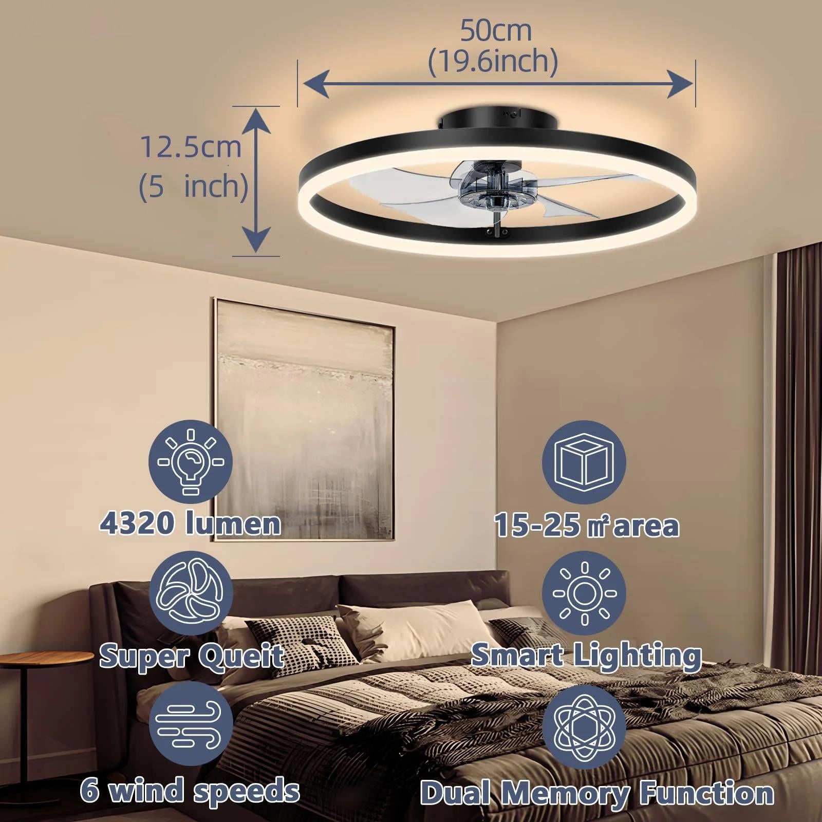 IRALAN Ceiling Fan Lamp 42/52 Inch White Black DC Motor Reversible Fan Remote Control 6-Speed Ceiling Fan Light for Living Room