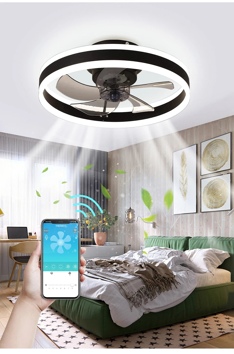 Modern Ceiling Fan (With Lighting) Silent LED Dimmable Ceiling Fan (With Remote Control) for Bedroom Study Dining Room,